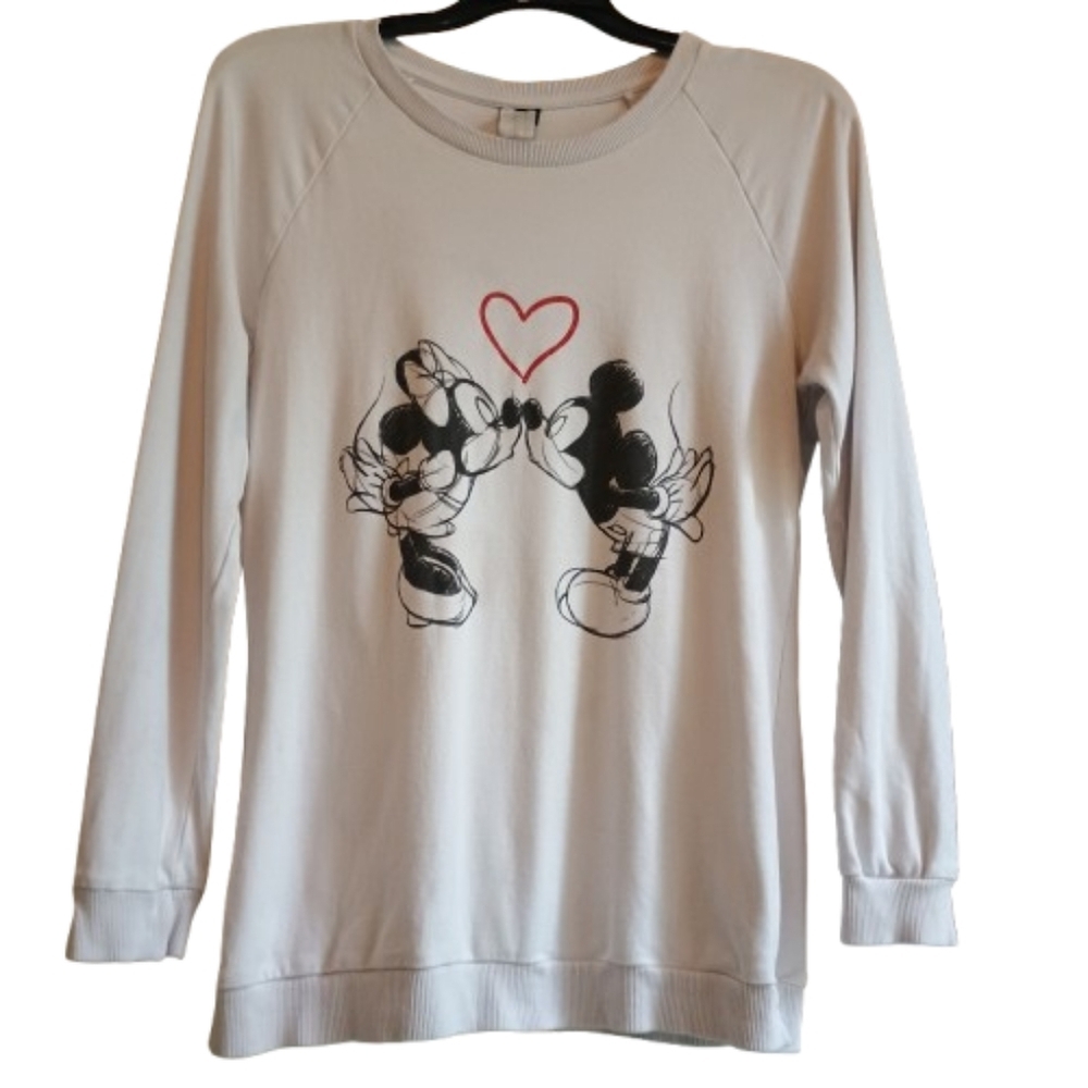 Vintage Disney Mickey Minnie Mouse Kiss Sweatshirt Medium Light Pink Lavender...
